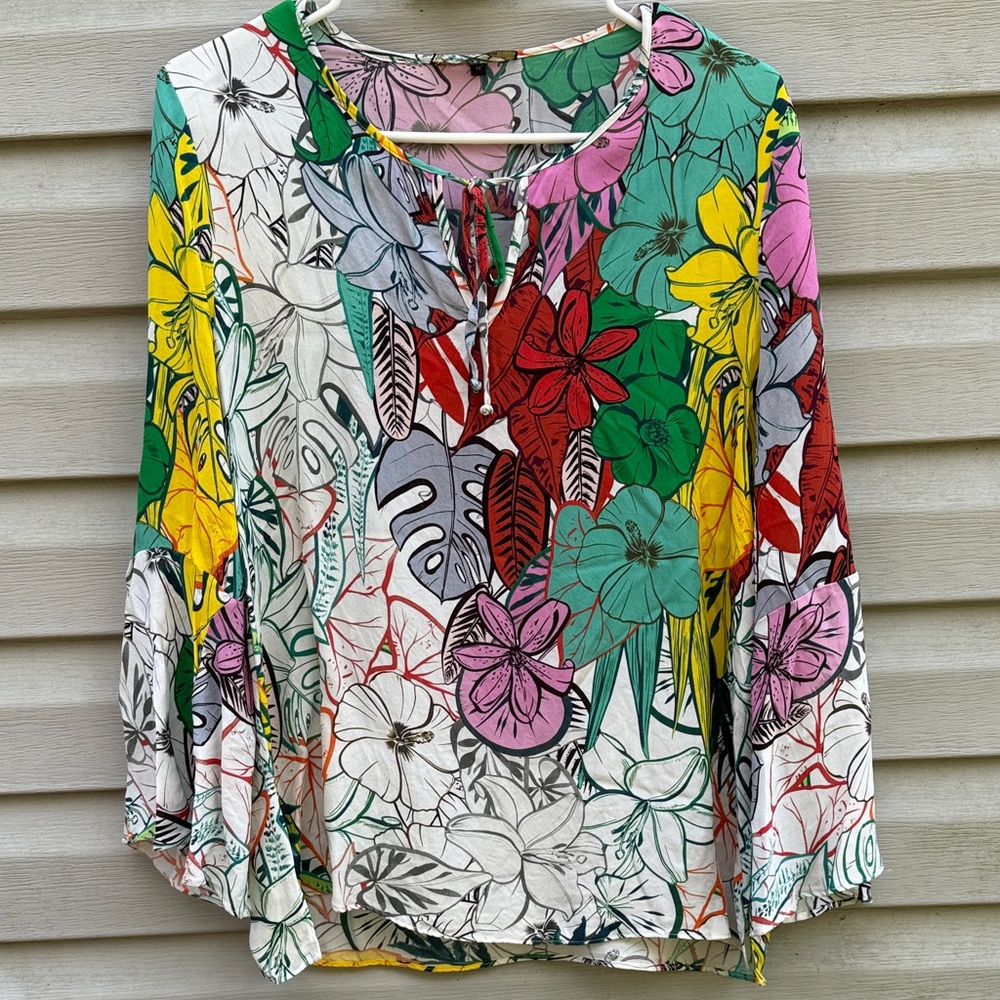 Kobi Halperin | 100% Silk Flare Sleeve Boho Blouse size Medium